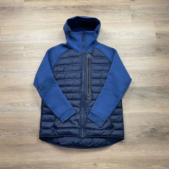 Nike Jacket Mens Medium Blue Tech Fleece Puffer Goose Down Hooded Zip - Picture 1 of 16